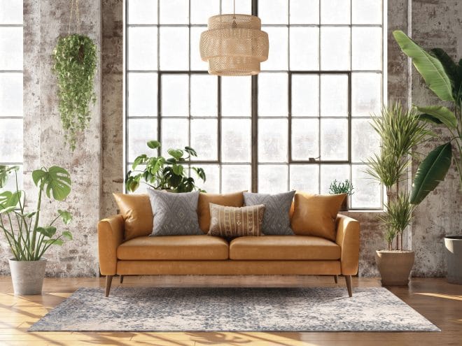 3d rendering of a bohemian style living room